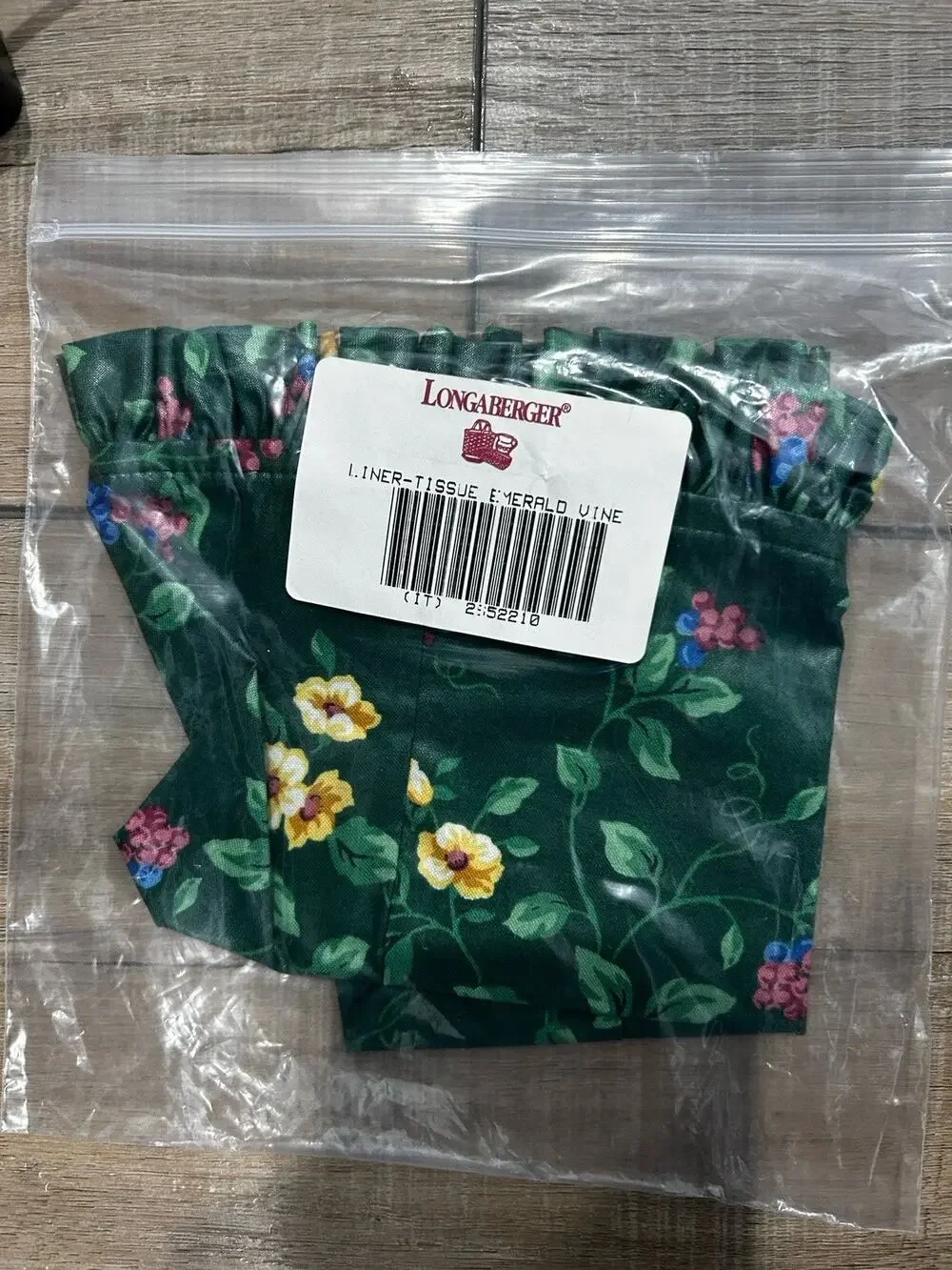 Longaberger Emerald Vine TALL TISSUE Basket Liner Made in USA New Green floral